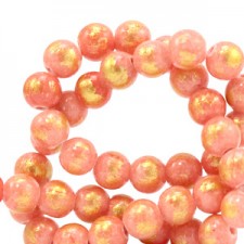 Jade Natural stone beads 6mm Coral pink-gold
